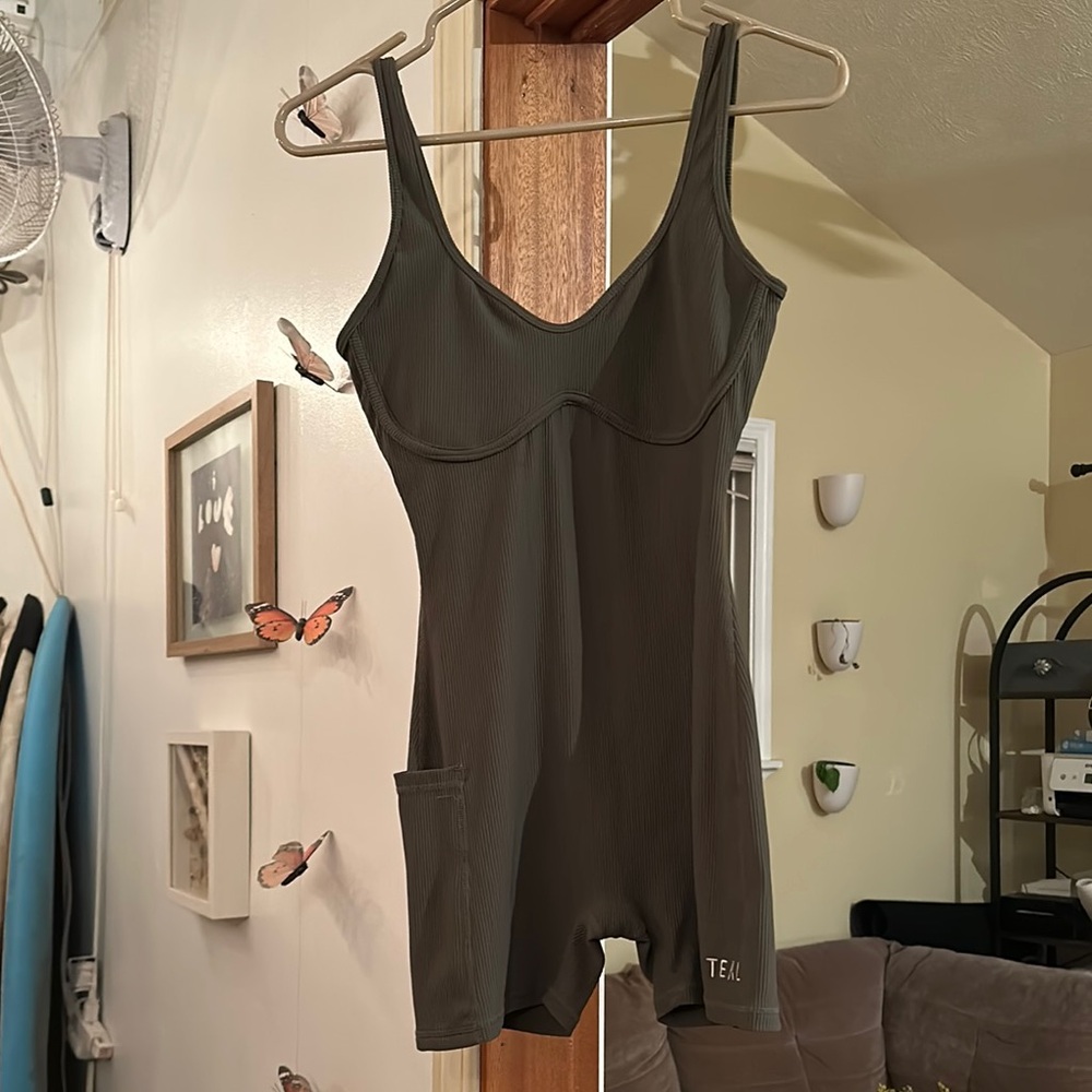 Olive Green Active by Teal Aura Jumpsuit Women's Bodysuit
